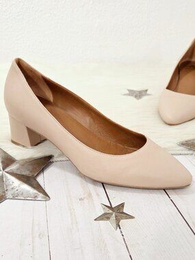 Aquatalia Pasha Pump Block Heel Nappa Leather Nude champagne pointed women's 7